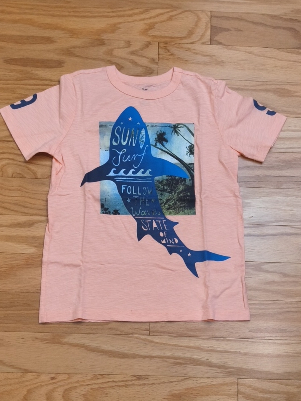 OshKosh B'gosh Peach Short-Sleeve Tee Navy Surf Shark Boys Size 10 NWOT